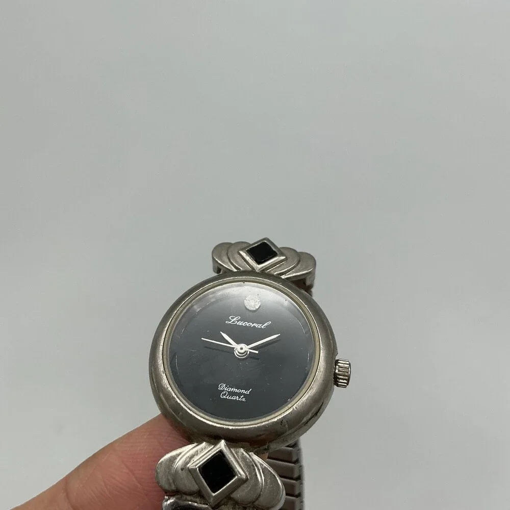 Lucoral Diamond Womens Watch 24mm Sterling Stamped Onyx Watch Tips New Battery